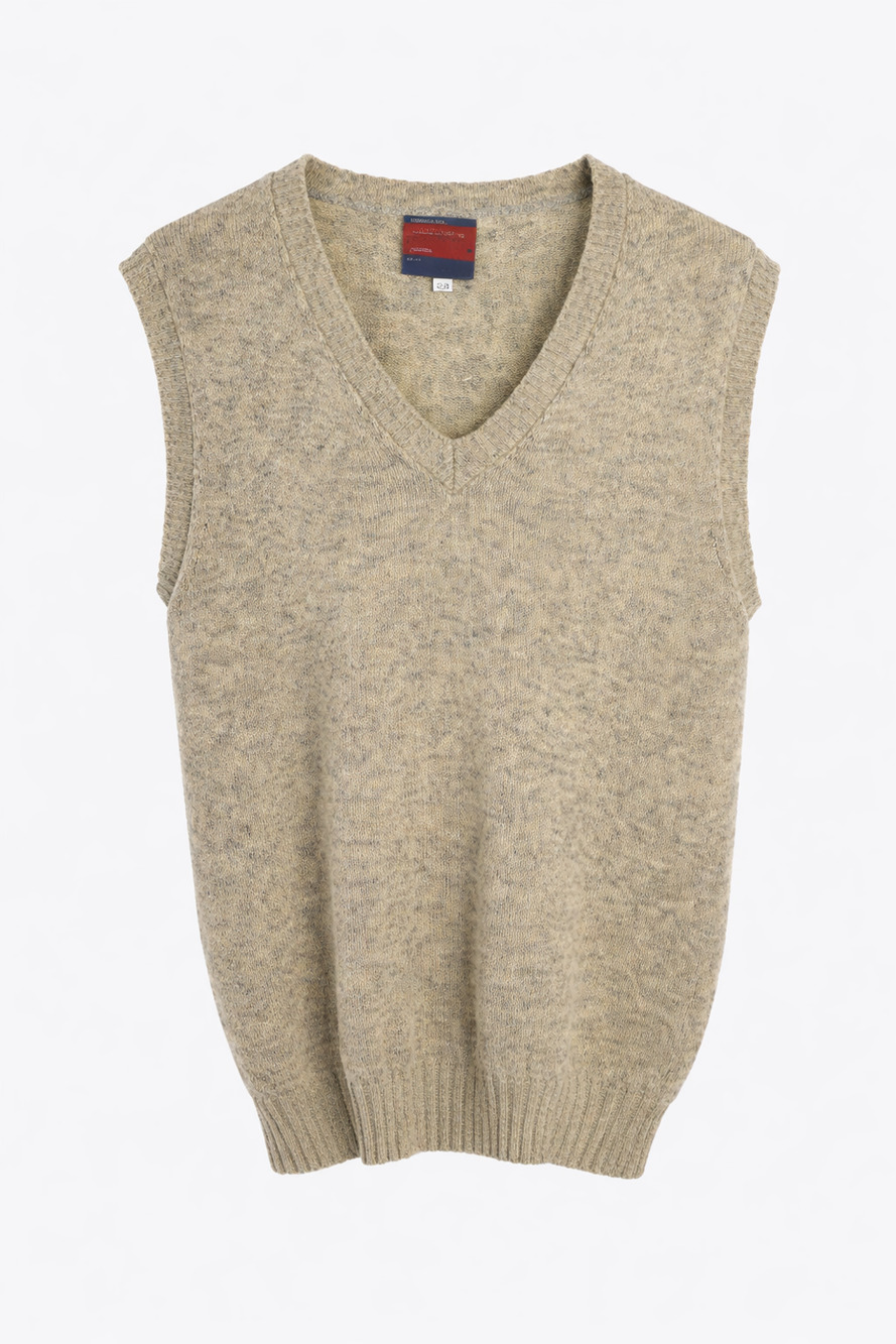 Vintage Shetland Wool Sweater Vest Heather Oatmeal Classic Cozy Large Tall